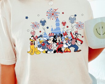 4th Of July Mickey And Friends Shirt,July Fourth Castle Shirt, Disney Red Blue White Shirt,MickeyAnd Friends Flag Shirt,Comfourt Colors,1412