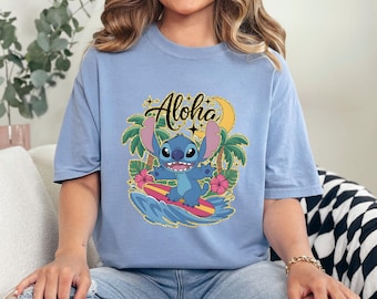 Disney Lilo and Stitch Aloha Summer Time Shirt, Comfort Colors Shirt, Cute Stitch Portrait Tee,Disney Summer Shirt, Stitch Summer Tee 193307