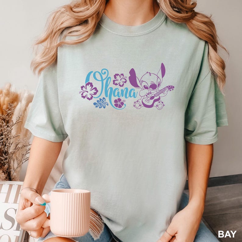 Camiseta de verano Ohana de Lilo y Stitch de Disney, colores cómodos, linda camiseta con retrato de Stitch, camiseta de verano de Disney, camiseta de verano de Stitch 193901 imagen 3