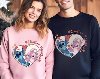 Stitch And Angel Valentine Sweatshirt, Disney Valentines Day, Disney Couple Crewneck, Disney Love Sweatshirt, Disney Valentine Hoodie 190717