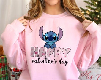 Stitch And Angel Valentine Sweatshirt, Disney Valentines Day, Disney Couple Crewneck, Disney Love Sweatshirt, Disney Valentine Hoodie 190698