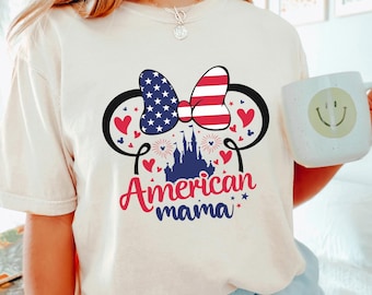 Minnie American Mama Shirt, Comfort Colors, Disney 4th of July Tee, Minnie Independence Day Shirt, Patriotic Mommy USA Flag Tee 192952
