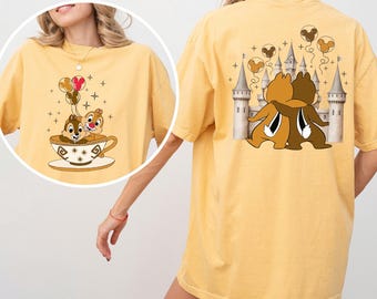 Disney Chip and Dale Shirt, Comfort Colors Shirt, Disney Castle Balloon Shirt, Cute Matching Disneyland Shirt, Tea Cup Disney Tee 193546