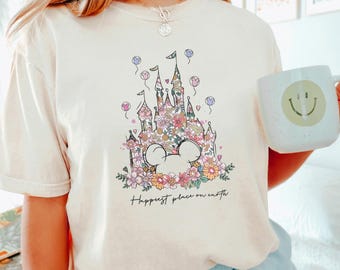 Happiest Place on Earth Shirt, Comfort Colors Shirt,Magic Kingdom Shirt, Disney Castle Floral Shirt, Magical Kingdom,Disney World Tee 192539