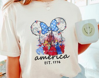 Disney Princesses 4th Of July Shirt, Comfort Colors, Disneyland USA Girls Shirt, Independence Day Shirts, American Princess Shirt 193195