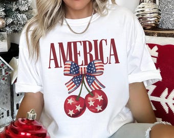 Coquette Cherry 4th of July Shirt, Comfort Colors, Coquette USA Flag Shirt, American Flag Shirt,4th July Party Shirt, American Shirts 195049