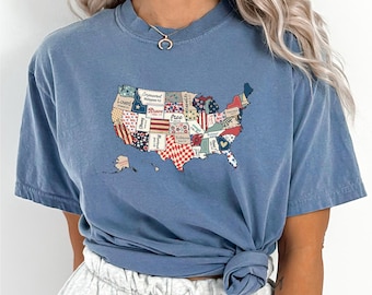 America Map Shirt, Comfort Colors, Retro USA Tee, Bible Verse USA Map Shirt,Floral America Shirt, Independence Shirt, 4th of July Tee 192923