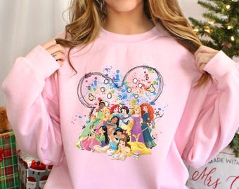 Retro Disney Princess Sweatshirt, Watercolor Princess Sweatshirt, Disney Princess Mickey Head Hoodie, Disney Girls Trip Crewneck19 3953