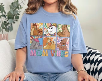 Retro Disney Character Mom Vibes Shirt, Comfort Colors, Duchess, Perdita, Mrs. Potts, Helen Parr, Mrs. Jumbo Shirt,Disneyland Mom Tee 192798