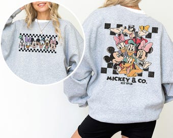 Checkered Retro Disney Mickey and Co Sweatshirt, Disney Mickey Sweatshirt, Disney Friends Hoodie, Disney Trip Crewneck 193941