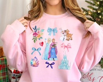 Elsa Anna Frozen Sweatshirt, Princess Elsa Coquette Bow Sweatshirt, Disney Girls Trip, Frozen Coquette Hoodie, Olaf Frozen Crewneck 193902