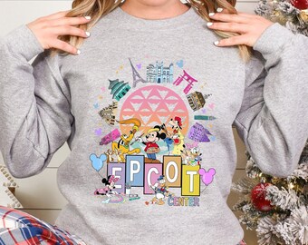 Vintage Disney Epcot Center Sweatshirt, Mickey And Friends Sweatshirt, Disney Epcot World Tour Hoodie,Disneyland Family Trip Crewneck 193845