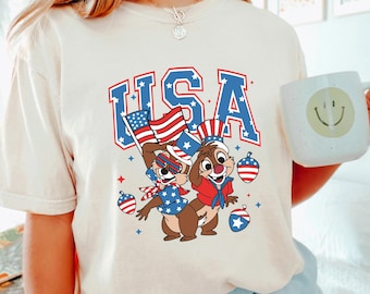 Chip and Dale 4th of July Shirt, Comfort Colors, Disney Independence Day Shirt, Disneyworld American Flag Shirt, Disney USA Shirt 193194