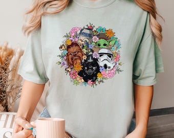 Disney Floral Star Wars Shirt, Comfort Colors, Mandalorian Shirt,Grogu Shirt, Galaxy's Edge Shirt, Darth Vader Shirt, Chewbacca Shirt 192693