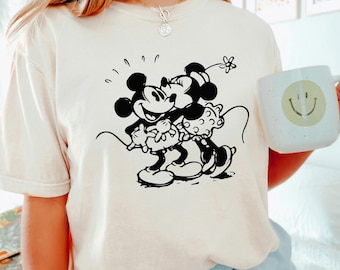Disney Classic Minnie Mickey Mouse Kiss Shirt, Comfort Colors, Retro Minnie Mickey Shirt, Disneyland Love Shirt, Disney Couple Tee 193467