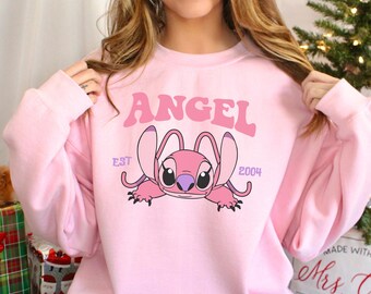 Cute Angel Sweatshirt, Disney Angel Est 2004 Sweatshirt, Floral Stich Angel Hoodie, Disneyland Trip Hoodie, Girly Disney Crewneck 193917