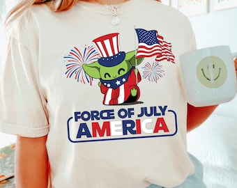 Camiseta Force Of July America Baby Yoda, Camiseta Star Wars del 4 de julio, Camiseta con la bandera del 4 de julio, Camiseta Star Wars del 4 de julio, Comfort Colors 191445