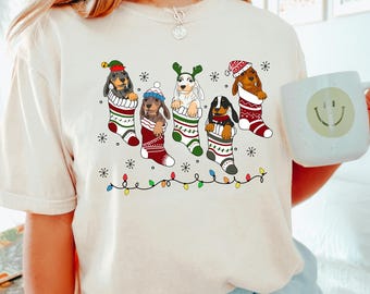 Camiseta navideña de perro salchicha, camiseta navideña, camiseta navideña, camiseta navideña con perros, camiseta navideña linda, colores cómodos, 192261
