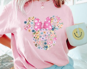 Disney Flower Mickey Minnie Shirt, Comfort Colors Shirt, Disney Garden Festival Shirt, Mickey Minnie Head Shirt, Floral Disney Shirt 192835