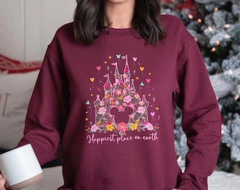 Happiest Place On Earth Sweatshirt, Disney Magical Castle Sweatshirt, Mickey Balloons hoodie, Disney Castle Crewneck 193028