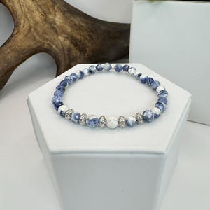 Sodalite Beaded Bracelet with Fancy Sterling Silver Saucer Beads