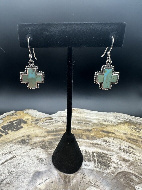 Turquoise Cross Earrings in Silver