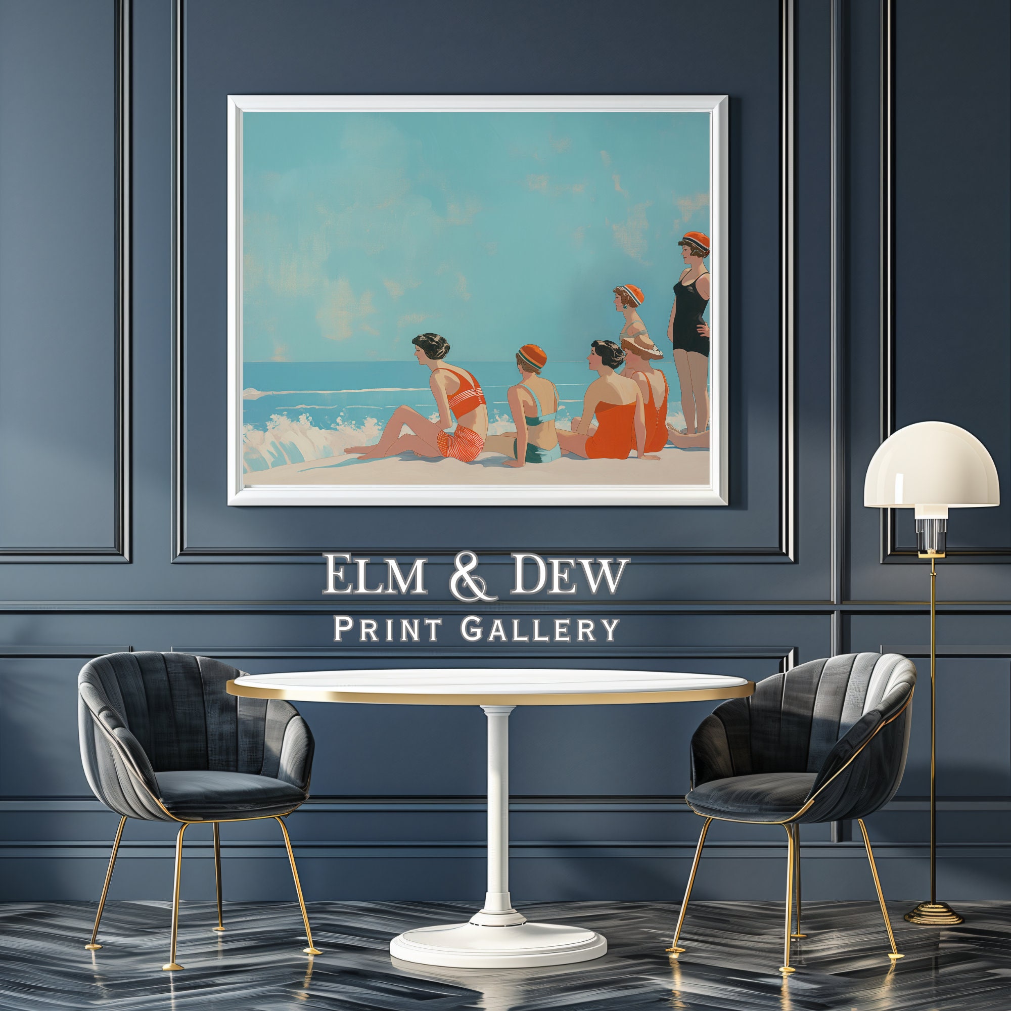 Vintage Beach Scene Art Deco Print, Retro Summer Decor, Seaside Wall ...