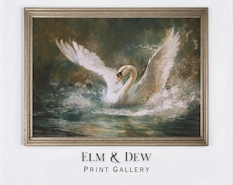 Vintage Swan in Water Art, Moody Nature Art, Lake Print, Bird Art, Water Print, Elegant Wall Art, Swan Print, Printable Digital Download
