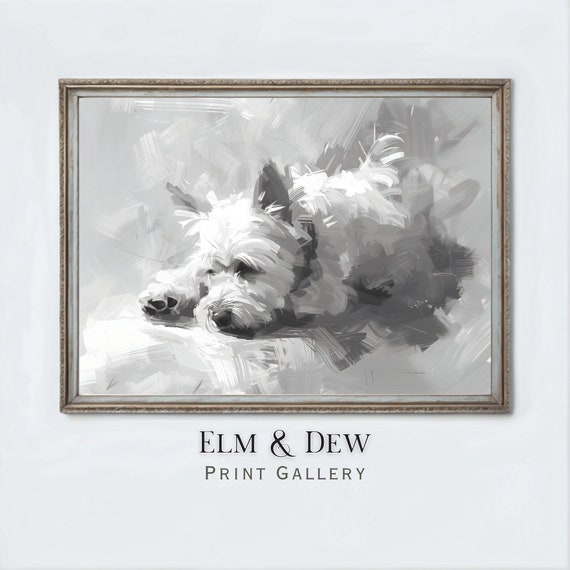 Printable West Highland Terrier Portrait Painting, Monochrome Art, Minimalist Art, Dog Print, Animal Wall Art, Digital Download