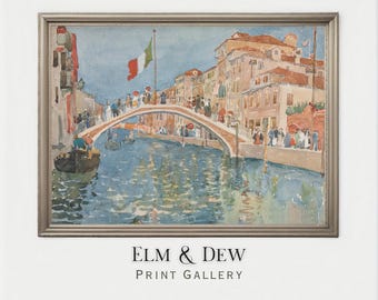 Venice Canal Print, Italian Gondola Painting, Vintage European Travel Wall Art, Printable Digital Download