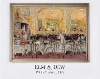 Vintage Paris Café Oil Painting, Impressionist Restaurant Interior Art Print, Elegant French Bistro Wall Decor, Printable Digital Download