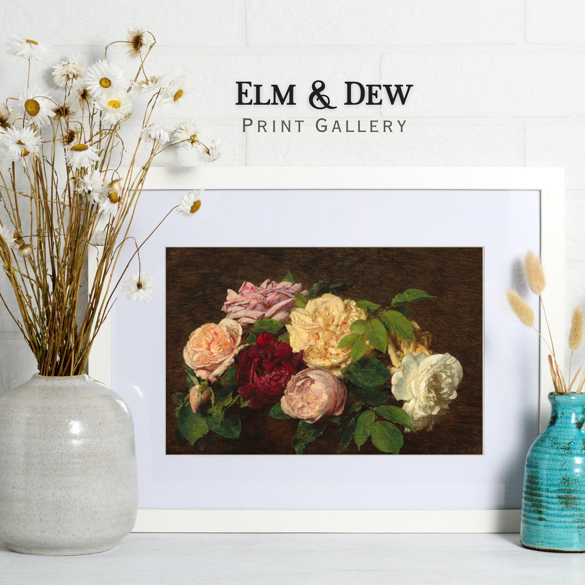 Vintage Rose Bouquet Print, Romantic Floral Still Life Painting ...