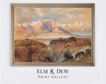 Vintage Canyon Landscape Wall Art, Western Decor, Southwest Art Print, Rustic Nature Painting, Printable Digital Download