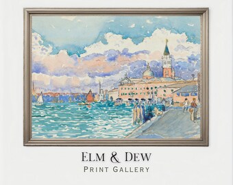Venice Watercolor Painting, Vintage Italian Cityscape, Romantic Grand Canal Scene, Instant Digital Download, Printable Wall Art
