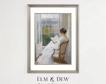 Vintage Woman Reading Print, Vintage Art, Reading Art, Woman Art, Portrait Print, Paris Art, Neutral Wall Art, Printable Digital Download