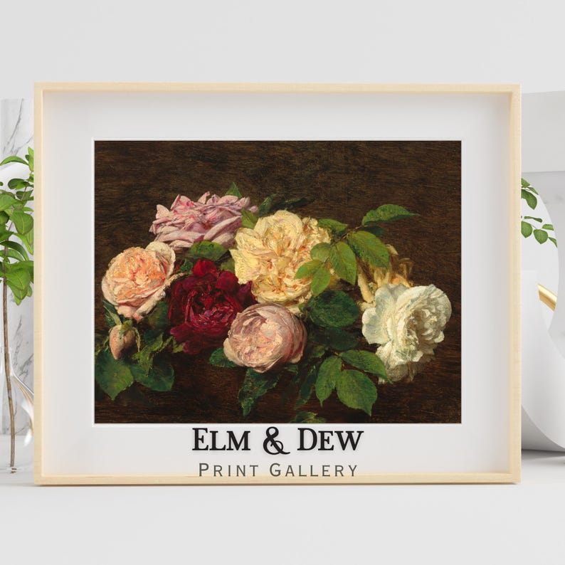 Vintage Rose Bouquet Print, Romantic Floral Still Life Painting ...