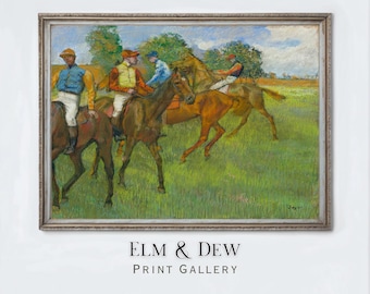 Vintage Horse Racing Print, Equestrian Impressionist Painting, Jockeys on Horses Wall Art, French Sports, Printable Digital Download