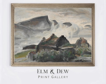 Misty Landscape Painting, Atmospheric Irish Hills Wall Art, Moody Abstract Nature Print, Neutral Wall Decor, Printable Digital Download
