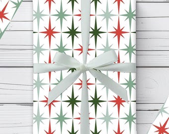 Mid-Century Modern Christmas Star Wrapping Paper | Vintage Starburst Xmas Gift Wrap