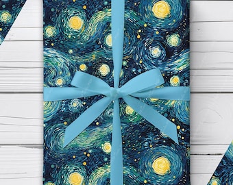 Starry Night Wrapping Paper | Celestial Gift Wrap Inspired by Vincent Van Gogh