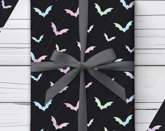 Pastel Goth Bats Wrapping Paper | Kawaii Spooky Gift Wrap for Halloween, Birthdays, Christmas