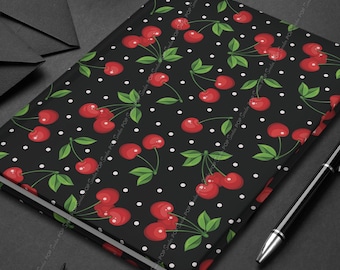 Black Cherry Hardcover Journal | Retro Fruit Notebook for Writing | Vintage Inspired Stationery Gift