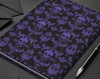 Violet Gothic Skull Journal | Purple Damask Hardcover Notebook | Dark Academia Stationery | Victorian Writing Gift