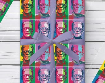 Frankenstein Wrapping Paper | Classic Monster Gift Wrap | Pop Art Design | Retro Horror Fan Paper
