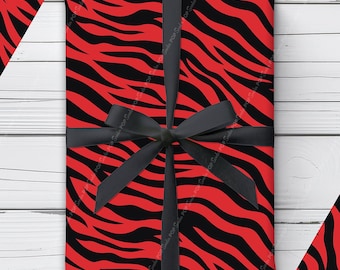 Red Tiger Stripe Wrapping Paper | Black Animal Print Gift Wrap