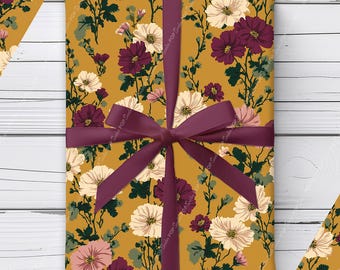 Vintage Floral Wrapping Paper | Botanical Gift Wrap | Cottagecore Flower Paper | Retro Garden Design