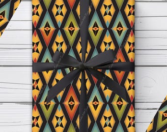 Rollo de papel de regalo estilo arlequín de mediados de siglo / Papel de regalo con diseño de rombos retro / Patrón geométrico vintage