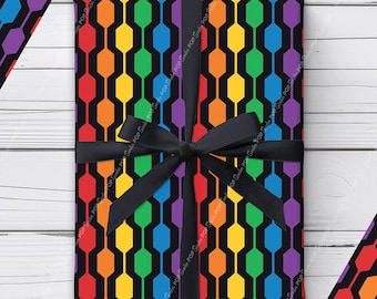 Mid Century Modern Pride Wrapping Paper | Retro Rainbow Geometric Gift Wrap | LGBTQ Gift