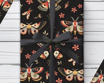 Enchanted Moth Wrapping Paper Roll | Whimsical Cottagecore Gift Wrap | Insect Illustration for Scrapbooking