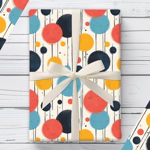 Mid-Century Modern Pop Dots Wrapping Paper, Vintage Inspired Gift Wrap, Funky Polka Dot Gift, Birthday Present Wrap, Artistic Abstract Paper